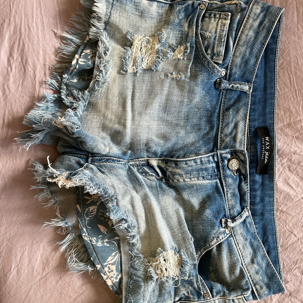 Super short but totally cute. Soft stone wash jean